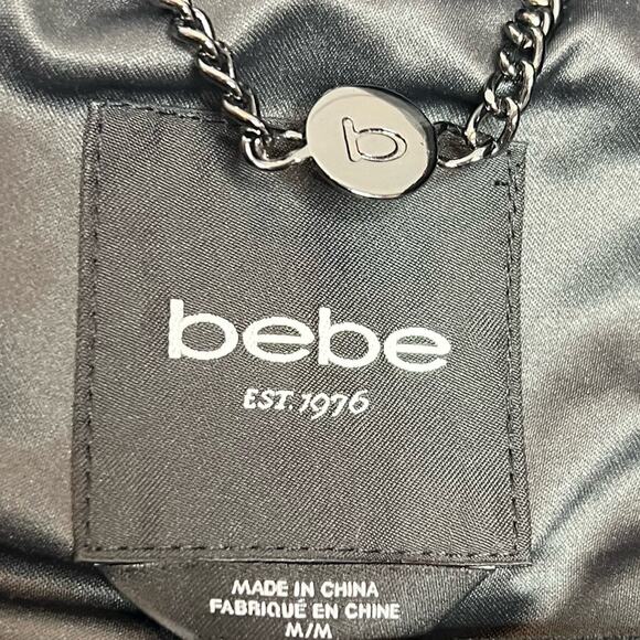 Bebe Dark Silver Titanium Hooded Puffer Winter Coat Size Medium - Picture 10 of 10